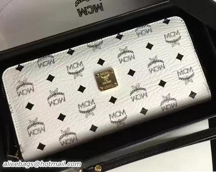 Good Looking MCM Color Visetos Zip Around Large Wallet 81123 White