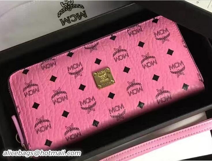 Shop Cheap MCM Color Visetos Zip Around Large Wallet 81123 Pink