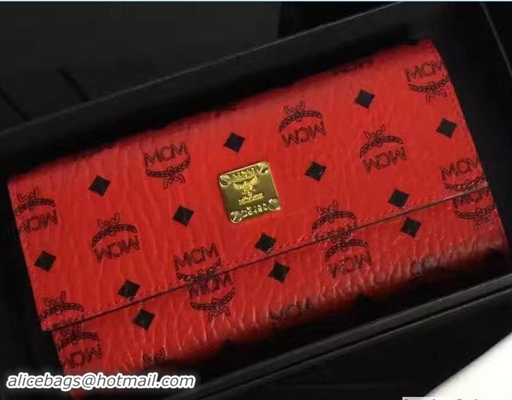 Luxury MCM Color Visetos Tri-fold Large Wallet 81112 Red