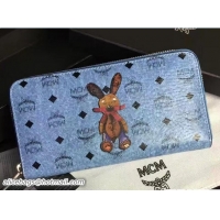 Sophisticated MCM Rabbit Color Visetos Zip Around Large Wallet 81201 Blue