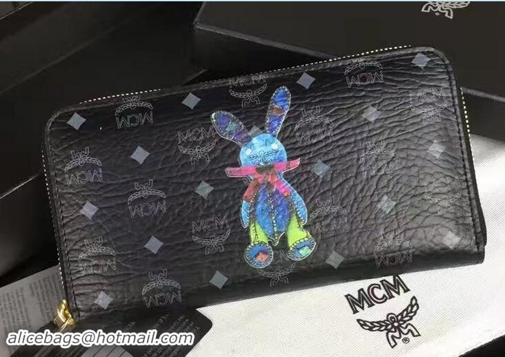 Sumptuous MCM Rabbit Color Visetos Zip Around Large Wallet 81201 Black