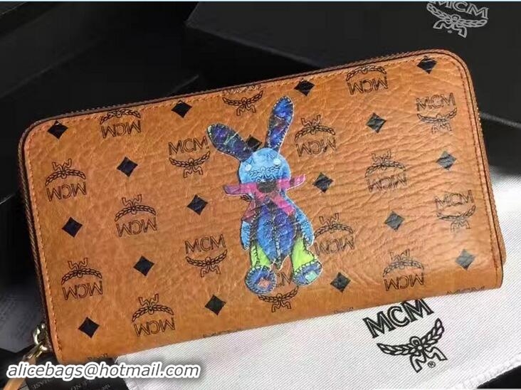 Fashion MCM Rabbit Color Visetos Zip Around Large Wallet 81201 Cognac