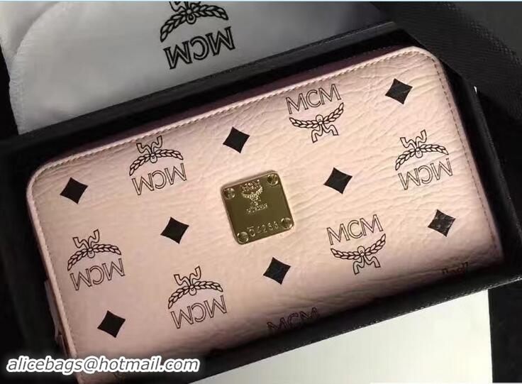 Buy Luxury MCM Heritage Zip Around Large Wallet 81127 Light Pink