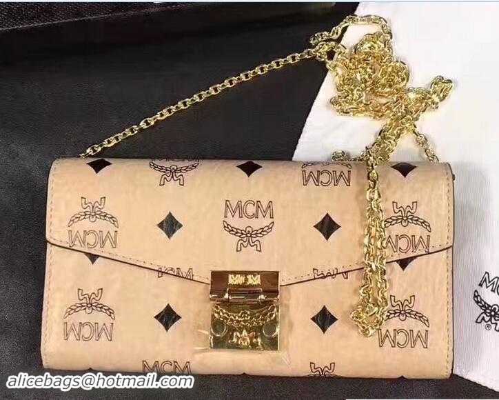 Most Popular MCM Large Patricia Visetos Two Fold Wallet With Chain 81218 Beige