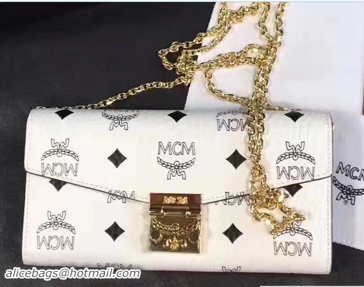 Pretty Style MCM Large Patricia Visetos Two Fold Wallet With Chain 81218 White