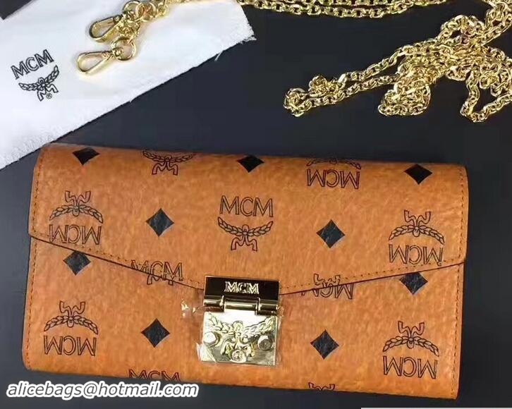 Best Price MCM Large Patricia Visetos Two Fold Wallet With Chain 81218 Cognac