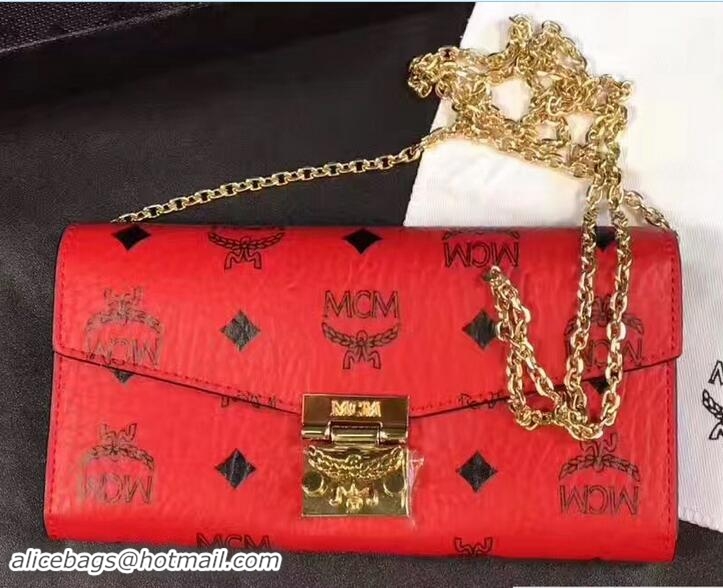 Good Product MCM Large Patricia Visetos Two Fold Wallet With Chain 81218 Red