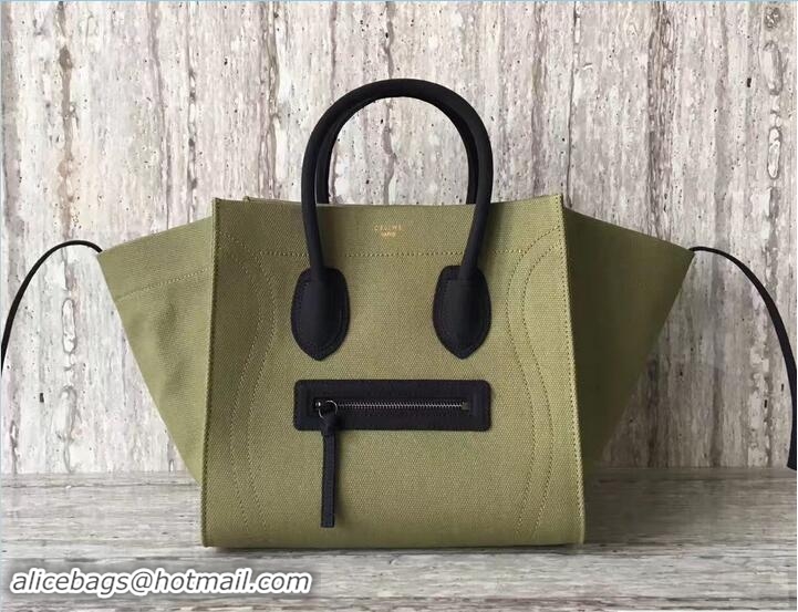 Best Celine Medium Luggage Phantom Bag in Textile with Calfskin Border army green 81315