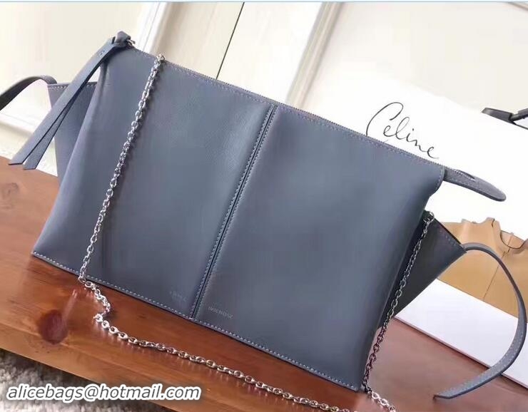 Classic Celine Tri-Fold Clutch on Chain Shoulder Bag Gray 81322