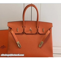 Top Grade Hermes Clemence Leather Birkin 25cm Bag 81505 Orange with Gold Hardware