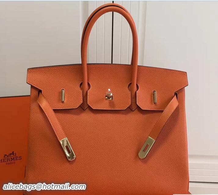 Top Grade Hermes Clemence Leather Birkin 25cm Bag 81505 Orange with Gold Hardware