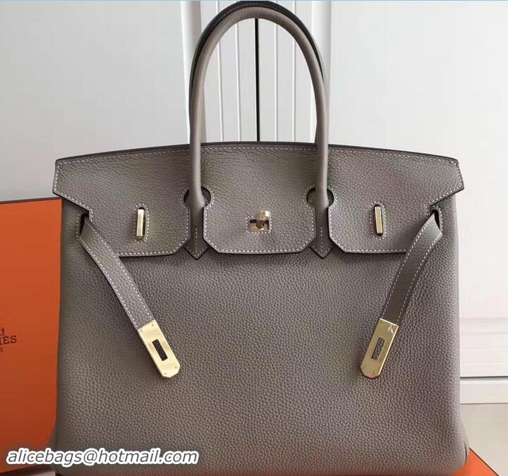 Crafted Hermes Clemence Leather Birkin 25cm Bag 81505 Gray with Gold Hardware