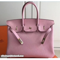 Shop Duplicate Hermes Clemence Leather Birkin 25cm Bag 81505 Pink with Gold Hardware