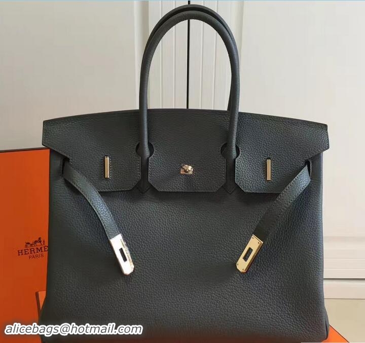 Low Cost Hermes Clemence Leather Birkin 25cm Bag 81505 Dark Gray with Gold Hardware