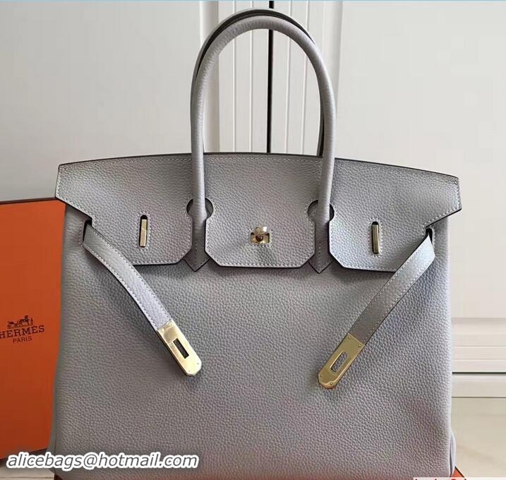 Luxury Hermes Clemence Leather Birkin 25cm Bag 81505 Light Gray with Gold Hardware