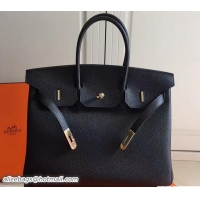 Good Quality Hermes Clemence Leather Birkin 25cm Bag 81505 Black with Gold Hardware