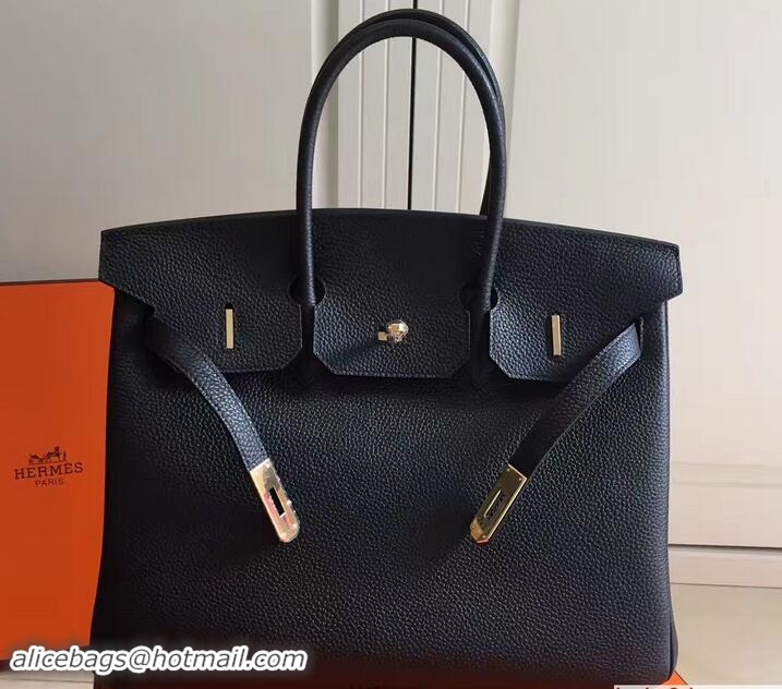 Good Quality Hermes Clemence Leather Birkin 25cm Bag 81505 Black with Gold Hardware