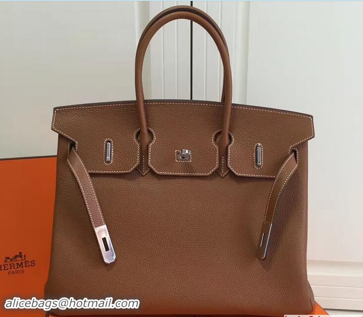 Hot Style Hermes Clemence Leather Birkin 25cm Bag 81505 Khaki with Silver Hardware