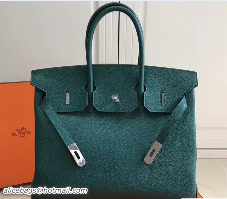 Discount Hermes Clemence Leather Birkin 25cm Bag 81505 Emerald Green with Silver Hardware