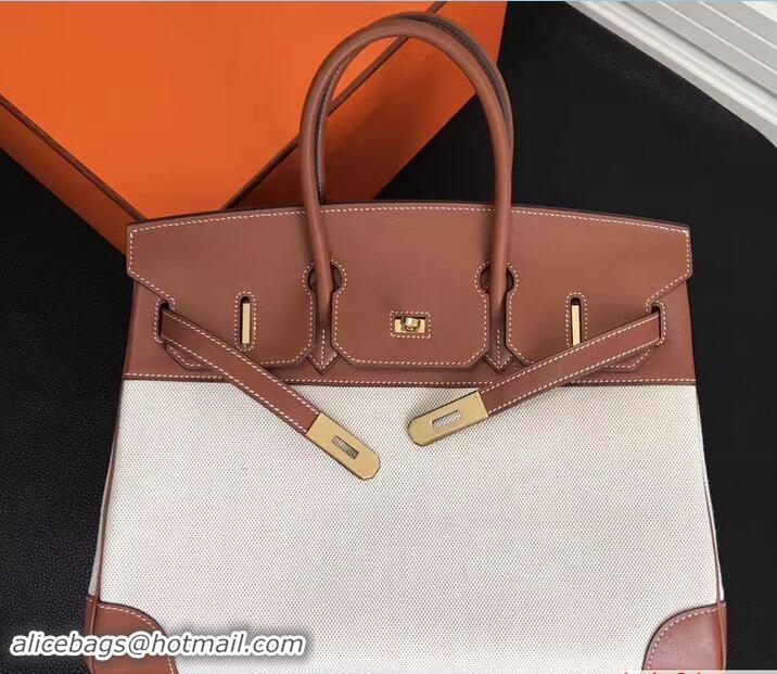 Good Looking Hermes Swift Leather/Canvas Birkin 35cm Bag 81506