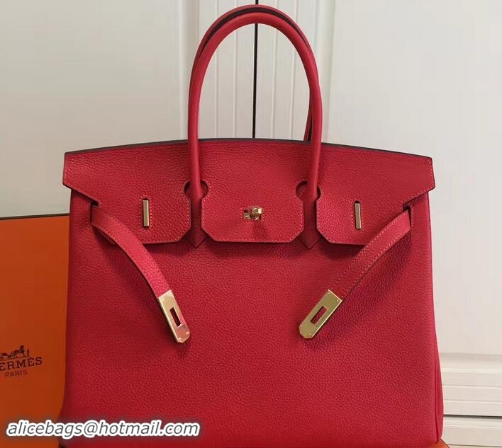 Best Grade Hermes Clemence Leather Birkin 25cm Bag 81505 Red with Gold Hardware