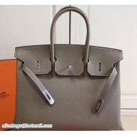 Sumptuous Hermes Clemence Leather Birkin 25cm Bag 81505 Gray with Silver Hardware