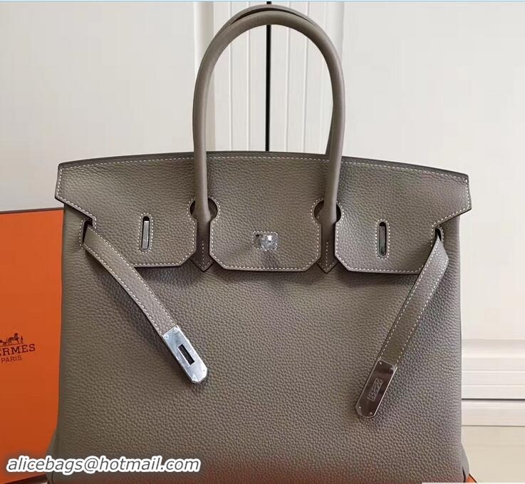 Sumptuous Hermes Clemence Leather Birkin 25cm Bag 81505 Gray with Silver Hardware