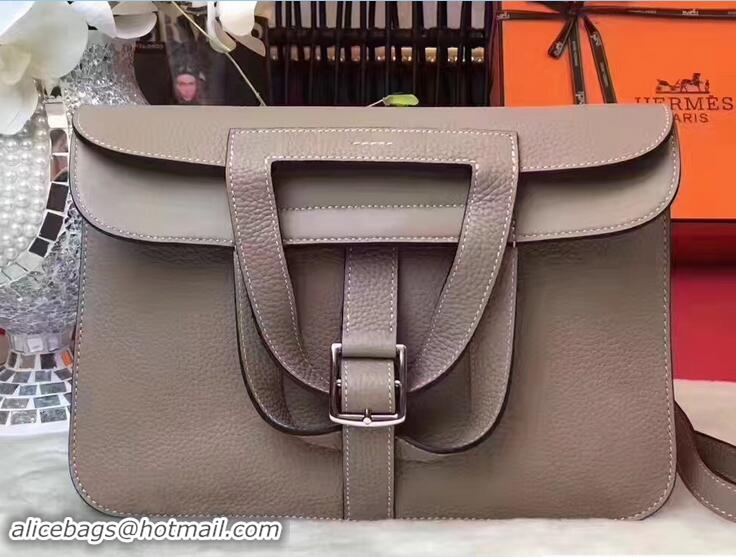 Good Quality Hermes Halzan Tote Bag in Original Togo Leather 91002 Light Gray