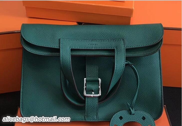 Original Cheap Hermes Leather Halzan Tote Bag 91008 Green