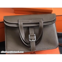 Hot Style Hermes Leather Halzan Tote Bag 91008 Etoupe