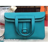 Big Discount Hermes Halzan Tote Bag in Original Togo Leather 91002 Turquoise