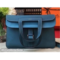 Unique Discount Hermes Halzan Tote Bag in Original Togo Leather 91002 Galicia Blue