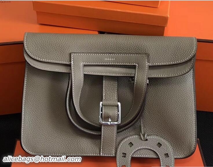 Sumptuous Hermes Leather Halzan Tote Bag 91008 Light Gray