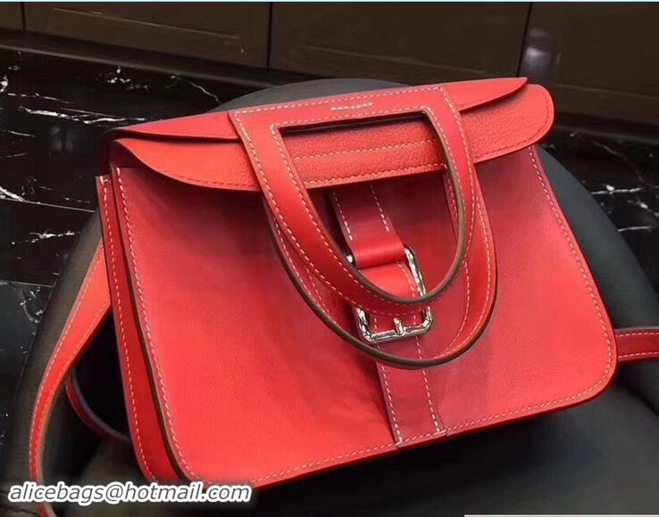 Unique Hermes Mini Halzan Tote Bag in Original Swift Leather 91004 Red