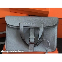 Pretty Style Hermes Leather Halzan Tote Bag 91008 Baby Blue