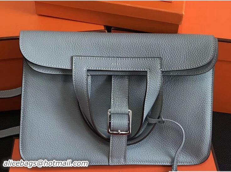 Pretty Style Hermes Leather Halzan Tote Bag 91008 Baby Blue