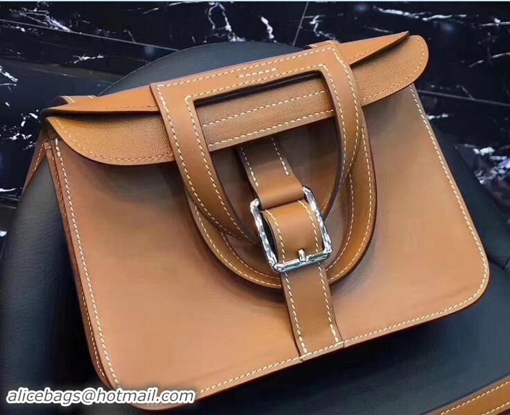 Luxury Discount Hermes Mini Halzan Tote Bag in Original Swift Leather 91004 Khaki