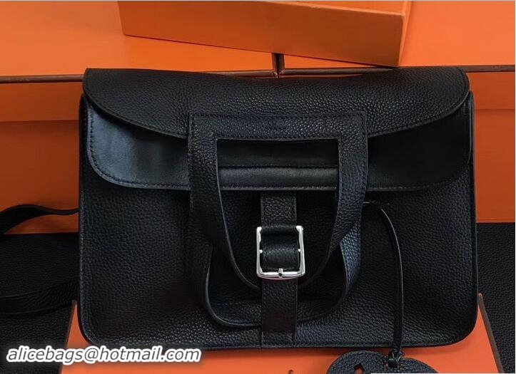 Luxury Hermes Leather Halzan Tote Bag 91008 Black