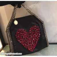 Luxury Stella McCartney Black Falabella Crystal Stones Tiny Tote Bag Red Heart 92820 2017