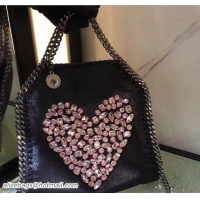 Crafted Stella McCartney Black Falabella Crystal Stones Tiny Tote Bag Pink Heart 92820 2017