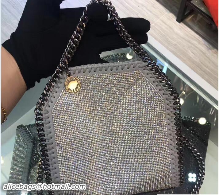 Buy Discount Stella McCartney Falabella Crystal Stones Tiny Tote Bag 92808 Gray 2017