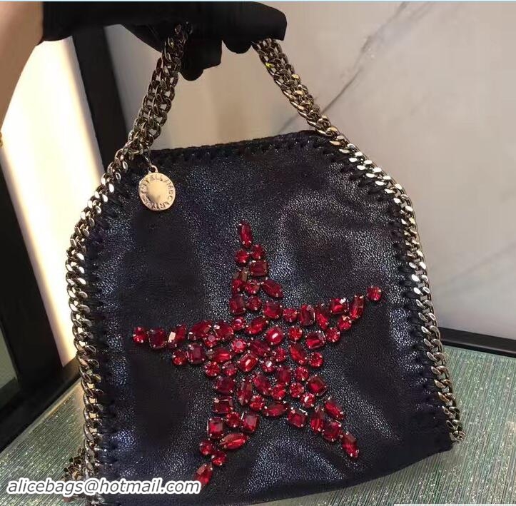 Luxurious Stella McCartney Black Falabella Crystal Stones Tiny Tote Bag Red Star 92820 2017