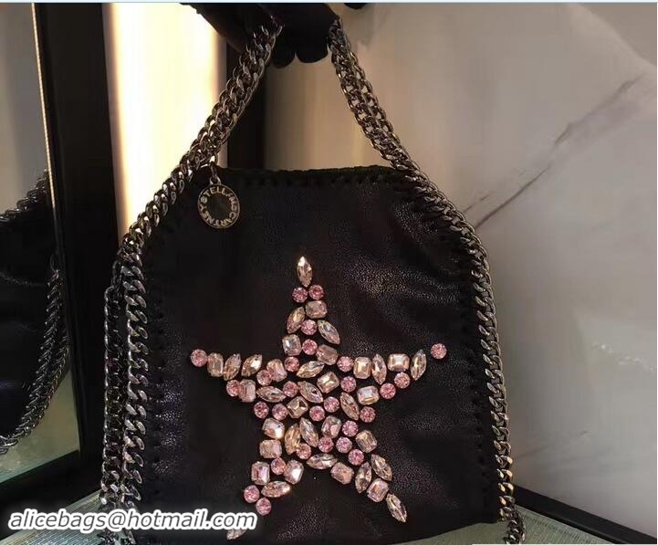 Original Cheap Stella McCartney Black Falabella Crystal Stones Tiny Tote Bag Pink Star 92820 2017