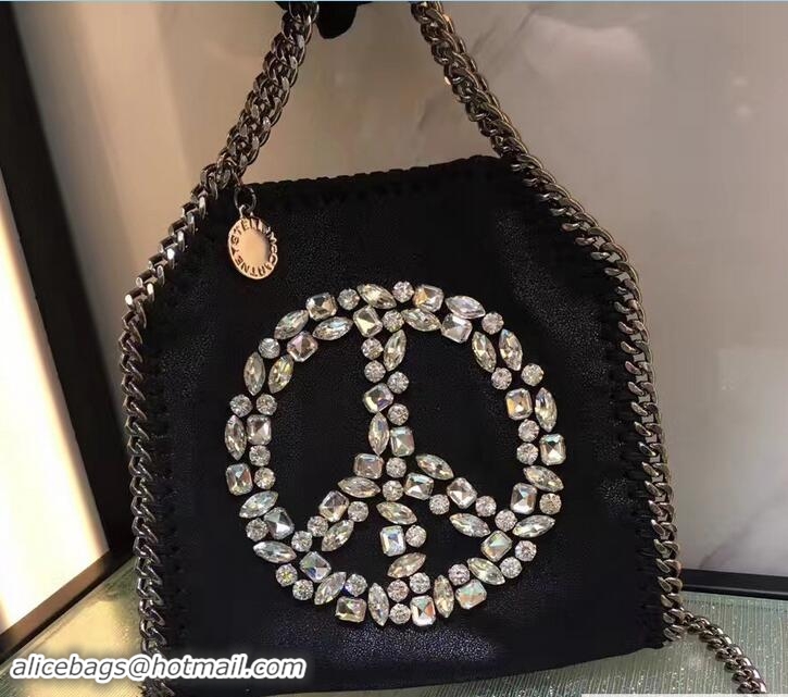 Popular Style Stella McCartney Black Falabella Crystal Stones Tiny Tote Bag White Peace 92820 2017