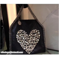 Expensive Stella McCartney Black Falabella Crystal Stones Tiny Tote Bag White Heart 92820 2017