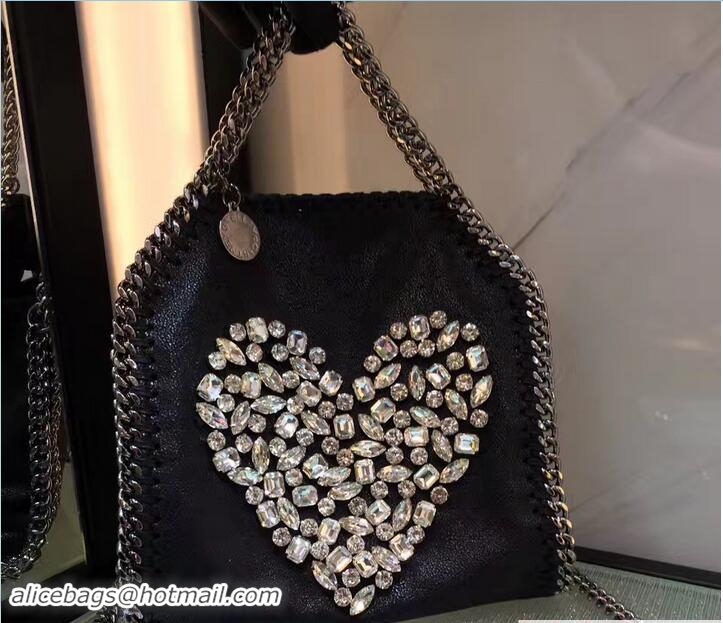 Expensive Stella McCartney Black Falabella Crystal Stones Tiny Tote Bag White Heart 92820 2017