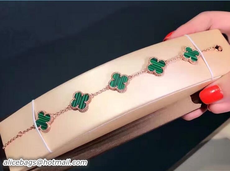 Classic VanCleef&Arpels 5 Motifs Vintage Alhambra Bracelet Green Pink Gold 102738