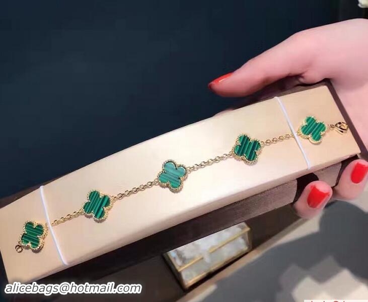 Grade Quality VanCleef&Arpels 5 Motifs Vintage Alhambra Bracelet Green Gold 102738