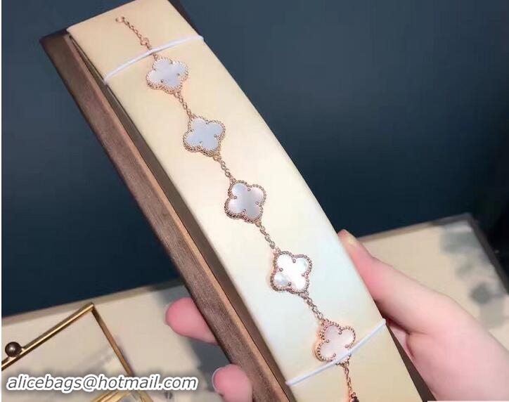 Fashion VanCleef&Arpels 5 Motifs Vintage Alhambra Bracelet White Pink Gold 102739