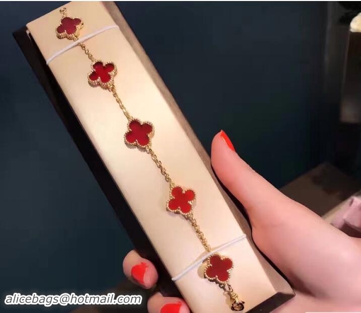 Best Price VanCleef&Arpels 5 Motifs Vintage Alhambra Bracelet Red Gold 102741